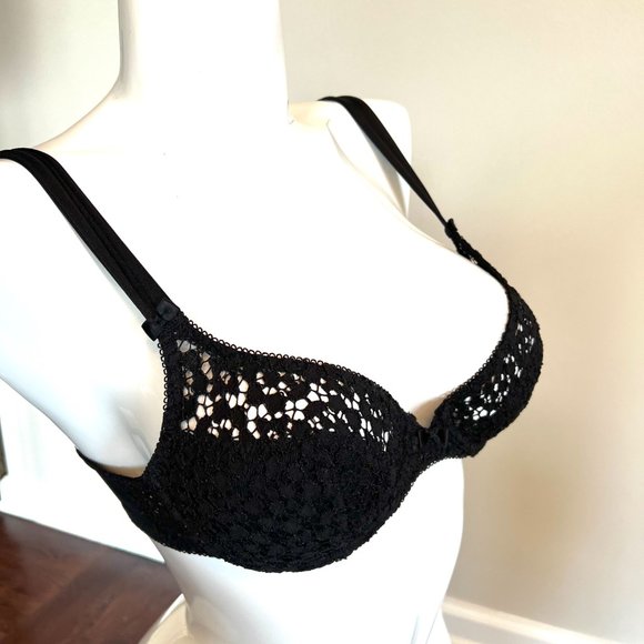 Vintage Lou Underwire lightly Padded Embroidered Lace Bra in Black 36B - Picture 7 of 14
